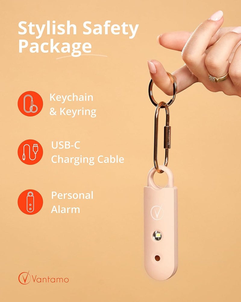 Vantamo Personal Alarm for Self Defense with Low Battery Notice, Strobe Light & Extra Loud 130 dB Double Speakers Safety Keychain Set for Women, Rechargeable Panic Button for Womens Self Defense - Image 5